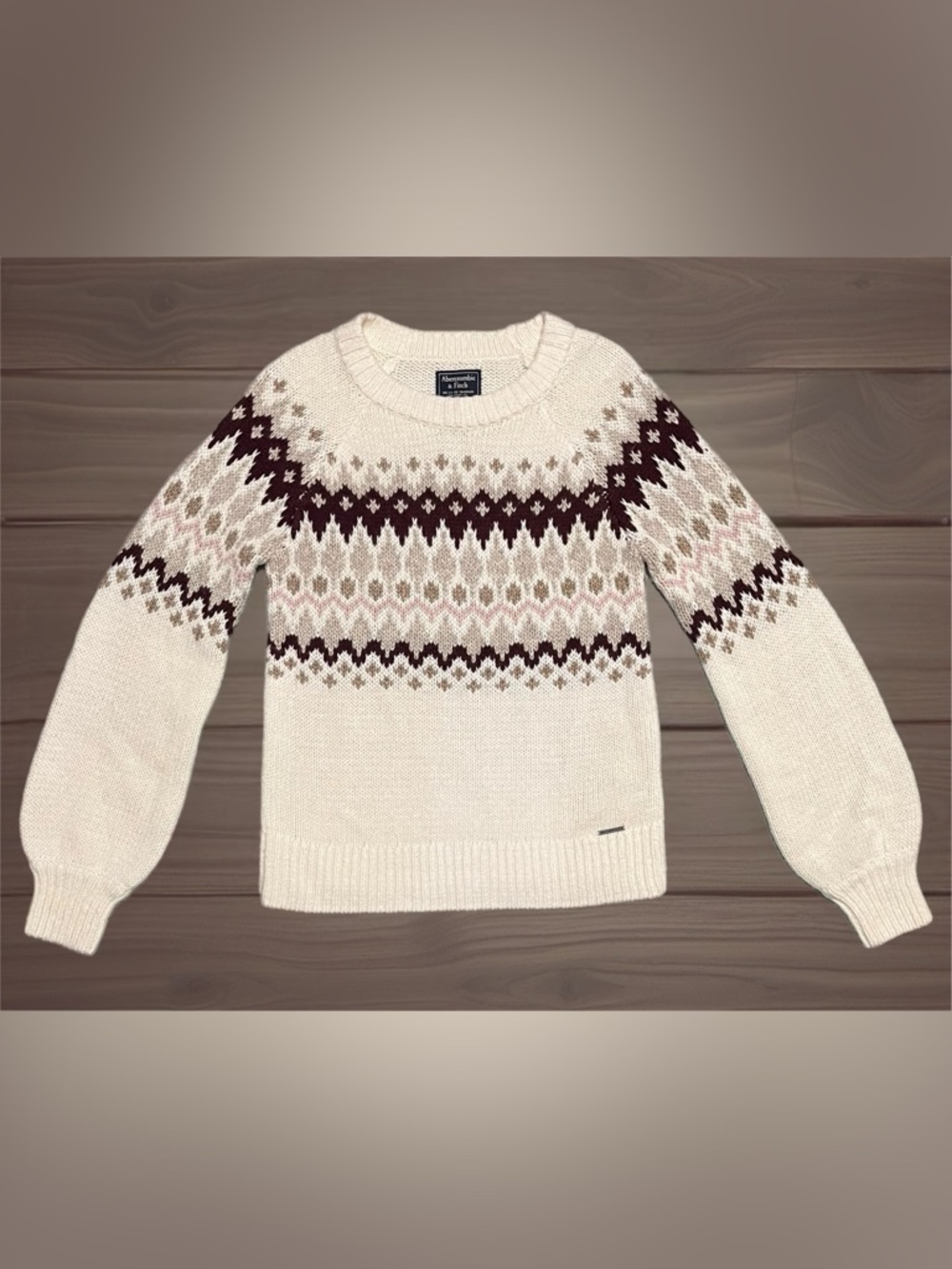 🍂 Abercrombie & Fitch Crewneck Sweater~Women’s Sz Sm~Cream w/ Fair Isle Pattern - Picture 3 of 11